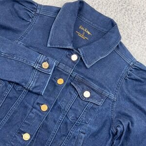 Lilly Pulitzer Puff Sleeve Denim Jean Jacket S Dark Wash Indigo Laylani 008714